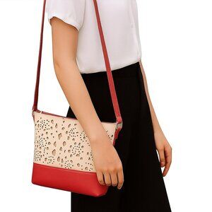 NEW Vegan Leather Red Hollow Cut Out Shoulder Bag